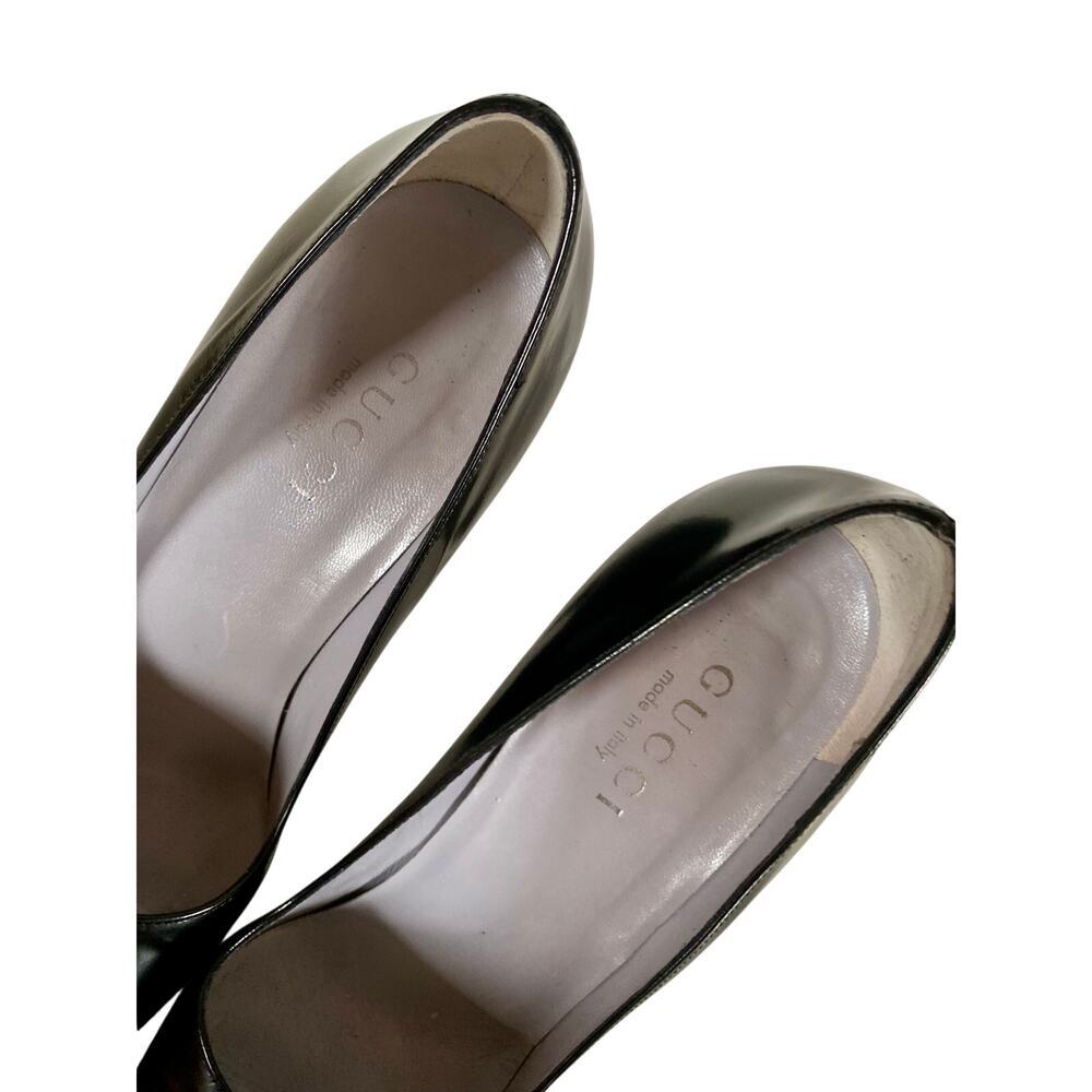 Gucci Black Brush Calf Leather Décolleté Pumps 7.5 B Made in Italy Cone Heel - Picture 7 of 16